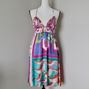 Vibrant Multi-Print Silk Triangle Cup Halter Dress